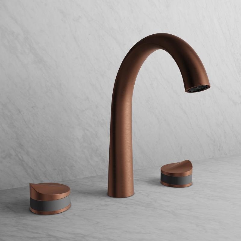 Dossier de presse | 5616-01 - Communiqué de presse | Une nouvelle collection au design unique pour Baril - BARIL - Produit - FLORA - Robinet de lavabo, cuivre satiné &amp; fumé - Crédit photo : BARIL