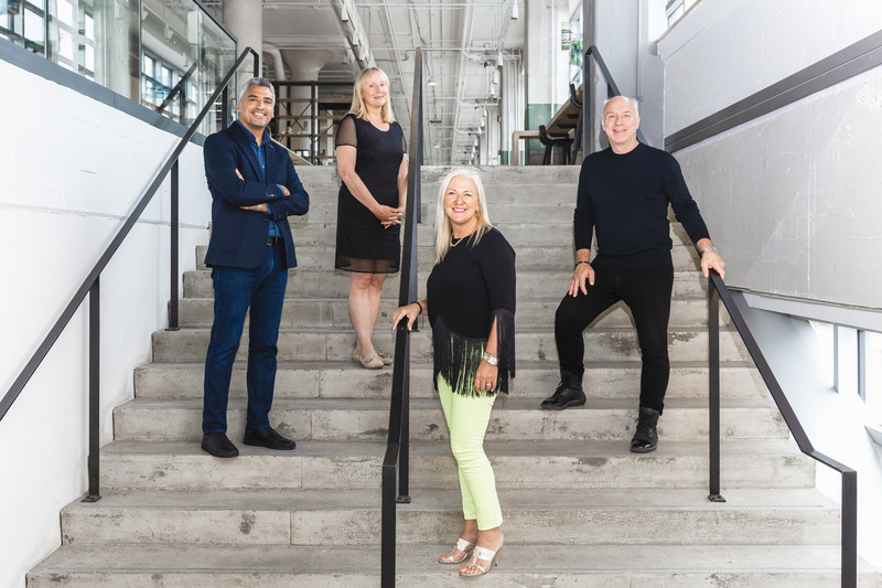 Dossier de presse | 865-46 - Communiqué de presse | Des nominations clés pour favoriser le leadership et la créativité chez Lemay - Lemay - Architecture commerciale - De gauche à droite : Amro El Chabti, Lucie St-Pierre, Annie Hotte, Jean-François Gagnon. - Crédit photo : Julien Lauzon