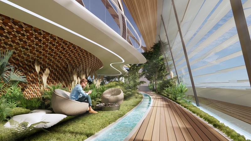 Dossier de presse | 2193-07 - Communiqué de presse | 3deluxe launches the first zero-emission super-yacht at the Monaco Yacht Show! - 3deluxe - Design industriel -  The open spatial concept corresponds to the modern living concepts of a new generation of yachts. - Crédit photo : 3deluxe