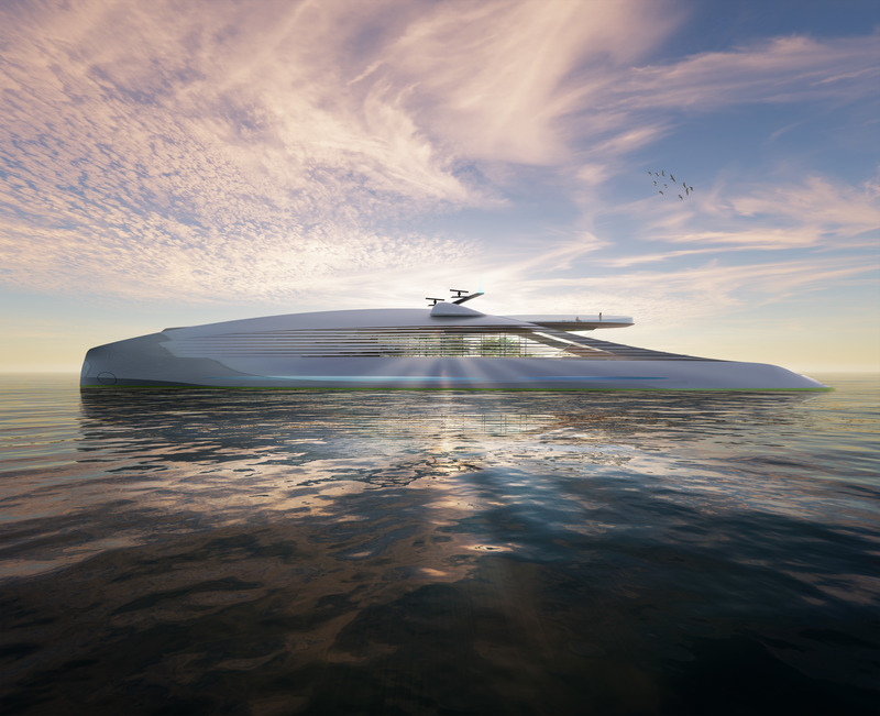 Dossier de presse | 2193-07 - Communiqué de presse | 3deluxe launches the first zero-emission super-yacht at the Monaco Yacht Show! - 3deluxe - Design industriel -  Sensor-controlled louvers are integrated into the raised side walls to regulate the amount of light reaching the upper decks and can be closed during fast sailing and adverse weather.  - Crédit photo :  3deluxe<br> 