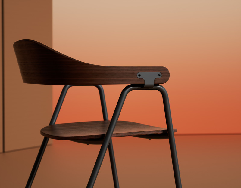 Dossier de presse | 5790-01 - Communiqué de presse | Otto Collection - Hayche - Produit - Otto armchair, walnut &amp; black finish, detail - Crédit photo : Hayche