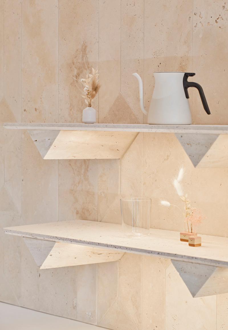 Press kit | 2351-03 - Press release | Milky's Cloud Room Opening - Milky's - Commercial Interior Design - Retail shelves: travertine extrusions as shelf support<br style=""> - Photo credit: Riley Snelling<br>
