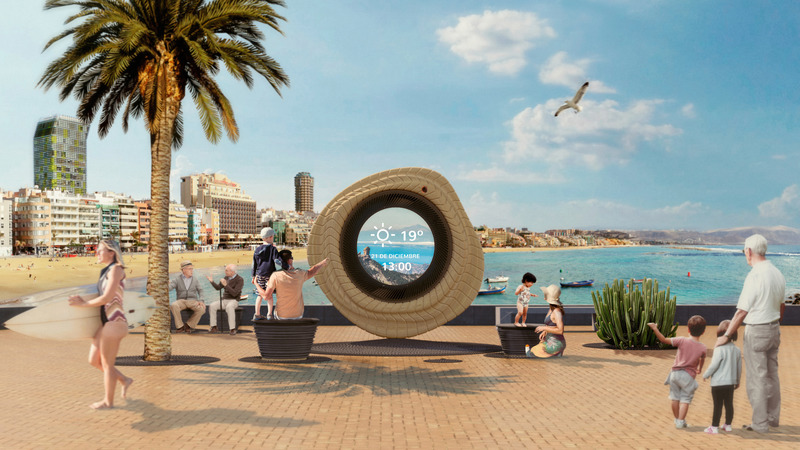 Press kit | 5264-01 - Press release | A Digital Totem for the Beaches of the Canary Islands Recognized with Prestigious Prizes - LPA Studio - Landscape Architecture - Daylight render - Panoramic - Photo credit: LPA Studio