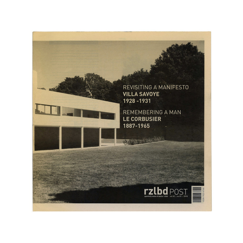 Dossier de presse | 3057-02 - Communiqué de presse | Atelier RZLBD Launches an Online Shop, Releases a New Book, and Celebrates its 10th Anniversary - Atelier RZLBD - Édition - <p>rzlbdPOST vol 02 no 01</p><p><br></p><p style="">Revisiting a Manifesto / Remembering a Man</p><p style=""><br></p><p style="">This issue is dedicated to Le Corbusier and his Villa Savoye.</p><p> <br></p><p>11” x 11” (28 x 28 cm) :: 12 Pages :: Limited edition zine :: Newsprint / hand numbered :: 2010<br><br>ISSN 1923–6166 </p> - Crédit photo : RZLBD