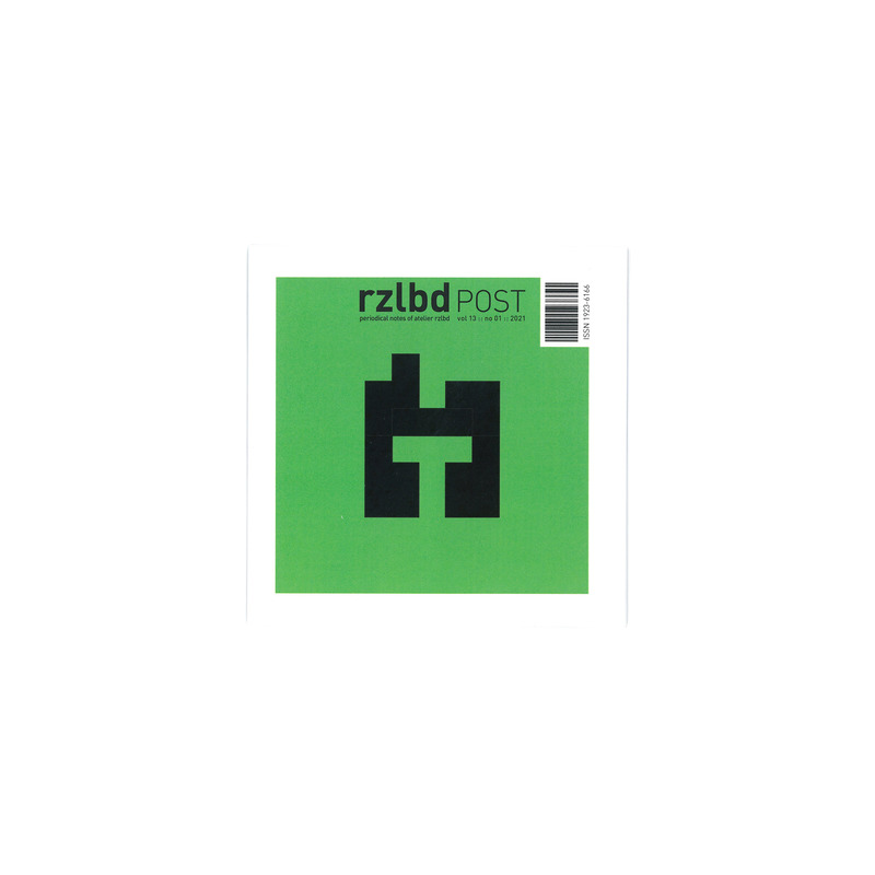 Dossier de presse | 3057-02 - Communiqué de presse | Atelier RZLBD Launches an Online Shop, Releases a New Book, and Celebrates its 10th Anniversary - Atelier RZLBD - Édition - <p>rzlbdPOST vol 13 no 01</p><p style=""><br style=""></p><p style="">Primitive Future: Learning from the beginning</p><p style=""><br></p><p style="">Composed of diagrams and an essay, this issue is a manifesto that imagines radical reformations of today’s society at both micro and macro scales.</p><p><br></p><p>6” x 6” (15 x 15 cm) :: Folded Pamphlet :: Limited edition zine :: Print on paper / hand numbered :: 2021</p><p> <br></p><p>ISSN 1923–6166 </p> - Crédit photo : RZLBD