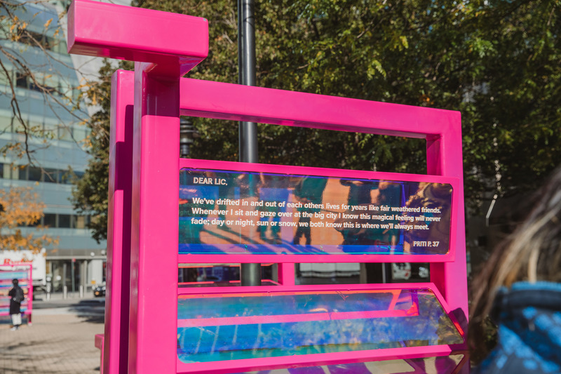 Press kit | 5595-03 - Press release | A Playful Gesture Designed to Evoke Communal Connection in Long Island City, NY - The Urban Conga & Hive Public Space - Art - This image displays one of the love letters written to Long Island City by a local resident.   - Photo credit: Savannah Lauren