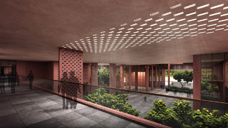 Dossier de presse | 1432-11 - Communiqué de presse | Prestige University - Sanjay Puri Architects - Architecture institutionnelle - VIEW OF THE ATRIUM FROM BRIDGE - Crédit photo : SANJAY PURI ARCHITECTS