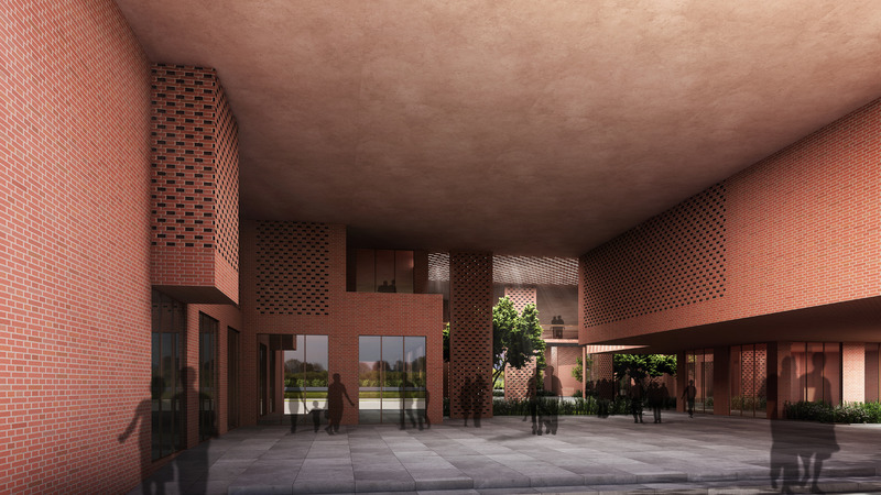 Dossier de presse | 1432-11 - Communiqué de presse | Prestige University - Sanjay Puri Architects - Architecture institutionnelle - VIEW OF THE COURTYARD FROM THE REAR ENTRY - Crédit photo : SANJAY PURI ARCHITECTS