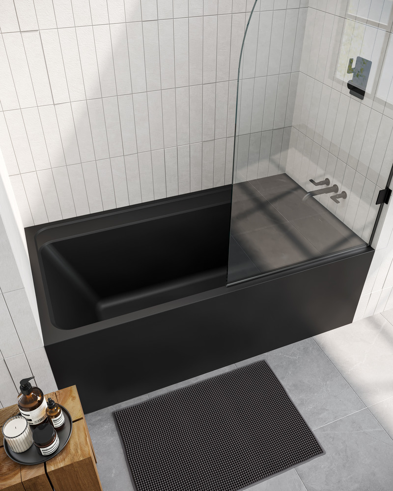 Dossier de presse | 2342-09 - Communiqué de presse | Lancement de la collection Bauhaus de WETSTYLE : un monde infini de possibilités - WETSTYLE - Produit -  BLB03R Baignoire en alcove, noir mat (vue de dessus)  - Crédit photo : Pierre-Luc Dufour