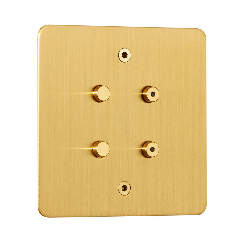 Press kit | 2651-03 - Press release | Control Switches by Focus SB: Smart Home Collection is Unveiled - Focus SB Ltd - Product -  4 gang 2 buttons with LED satin brass control switches by Focus SB<br>  - Photo credit: <p>Focus SB Ltd / Sally Williams Photography</p>