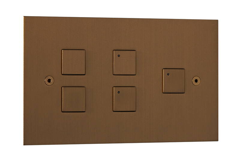 Press kit | 2651-03 - Press release | Control Switches by Focus SB: Smart Home Collection is Unveiled - Focus SB Ltd - Product -  5 gang horizontal 3 buttons with LED bronze antique control switches by Focus SB   - Photo credit:   <p>Focus SB Ltd / Sally Williams Photography</p>  