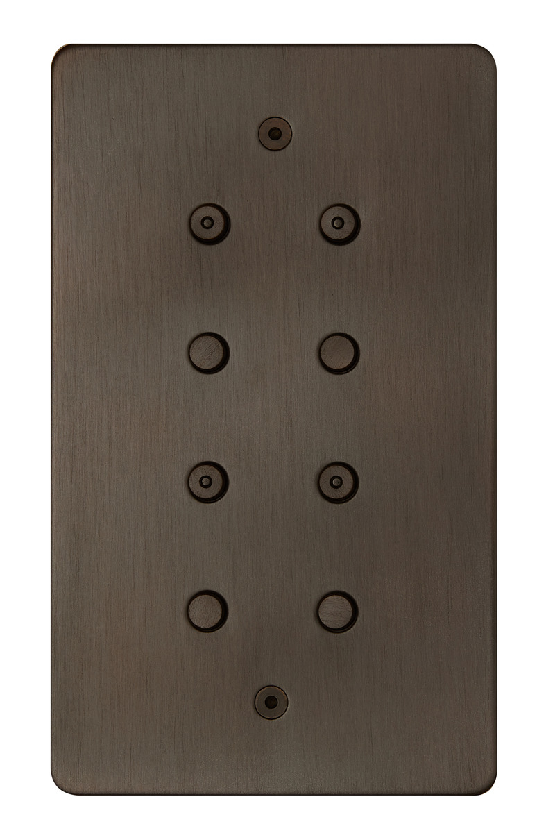 Press kit | 2651-03 - Press release | Control Switches by Focus SB: Smart Home Collection is Unveiled - Focus SB Ltd - Product -  8 gang vertical 4 buttons with LED chocolate bronze control switches by Focus SB  - Photo credit: <p>Focus SB Ltd / Sally Williams Photography</p>
