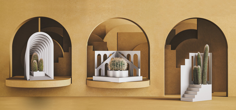 Press kit | 4232-05 - Press release | LATOxLATO Presents "Scenografie", a New Collection of Architecturally-Inspired Cache-pots for Succulent Plants - LATOxLATO - Product -  Scenografie collection by LATOxLATO  - Photo credit: LATOxLATO