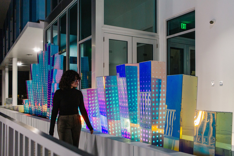 Press kit | 5595-04 - Press release | Interactive Artwork Utilizes Play as a Tool to Spark an Open Conversation Around Sea Level Rise - The Urban Conga - Art - The installation uses motion sensors to trigger the lights as people pass by the artwork.  - Photo credit: Maria Flanagan 