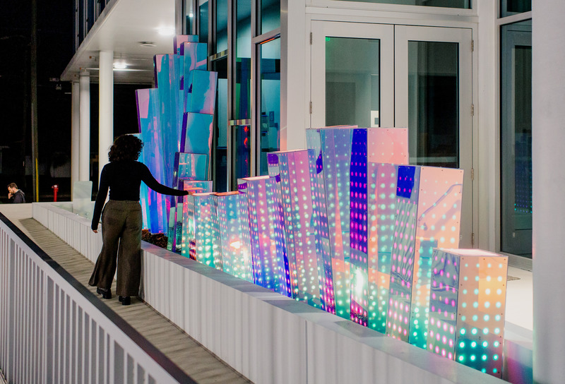 Press kit | 5595-04 - Press release | Interactive Artwork Utilizes Play as a Tool to Spark an Open Conversation Around Sea Level Rise - The Urban Conga - Art - The lighting is timed so once you reach the opposite end they all begin to turn off.  - Photo credit: Maria Flanagan 
