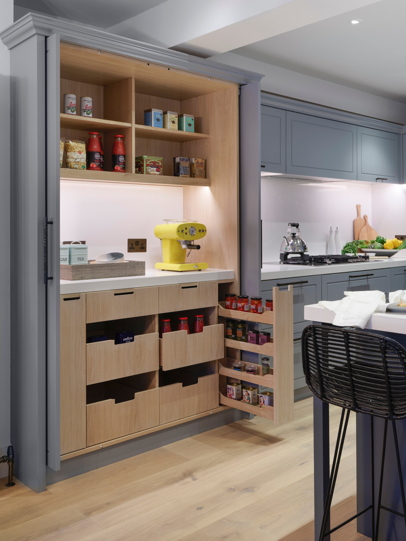 Press kit | 1701-05 - Press release | Award-Winning Victorian Terraced Townhouse - LLI Design - Residential Interior Design -  Lower Ground Floor - Bespoke Joinery Kitchen Larder  - Photo credit: Richard Gooding Photography