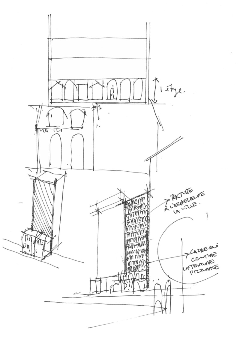Press kit | 1317-20 - Press release | LINK: Distinctive, Responsible, and Contributive Architecture Paying Tribute to a Community's Historical and Collective Memory - ACDF Architecture - Residential Architecture - sketch - Photo credit:  ACDF Architecture 