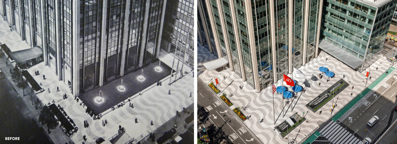 Dossier de presse | 1204-12 - Communiqué de presse | Repositioning of Former Time & Life Building Shows Sustainability is Key to Market Success - Pei Cobb Freed & Partners - Architecture commerciale -  Before and after: Reimagined plaza  - Crédit photo : Albert Vecerka/ESTO
