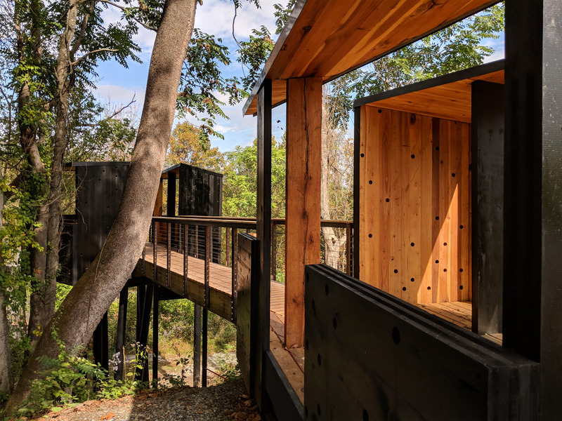 Press kit | 5299-02 - Press release | New River Train Observation Tower - Virginia Tech - Institutional Architecture - The black pine tar exterior treatment references the nearby train tracks and Virginia's history as a tar producing state.  - Photo credit: Kay Edge and Edward Becker