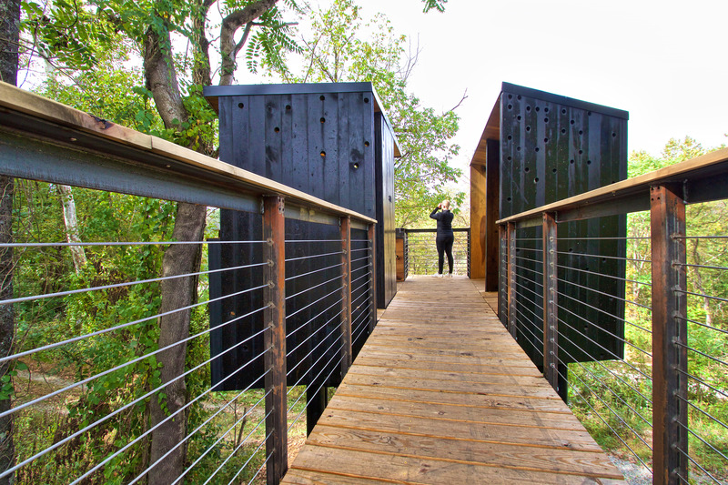 Press kit | 5299-02 - Press release | New River Train Observation Tower - Virginia Tech - Institutional Architecture - The largest modular platform was prefabricated offsite and craned into place only six inches away from adjacent trees.  - Photo credit: Kay Edge and Edward Becker