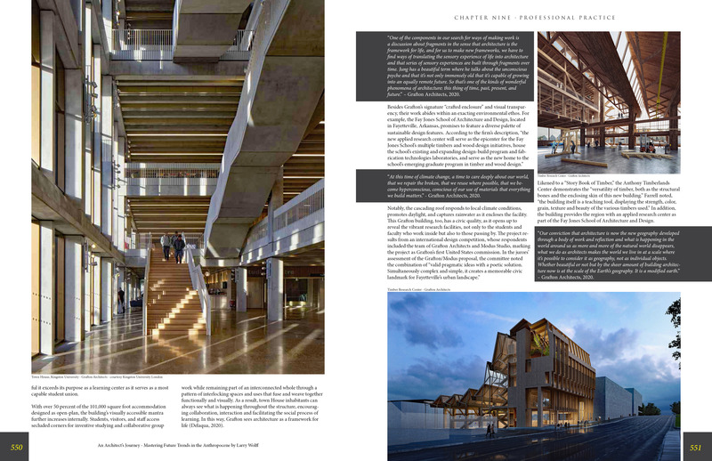 Press kit | 5896-01 - Press release | StudioWolff Unveils Design Strategies to Prosper Humankind - StudioWolff - Edition -   Town House at Kingston University &amp; Timber Research Center by Grafton Architects - Chapter Nine - pages 550-551.   - Photo credit:     Left: Kingston University. Right: Grafton Architects.  