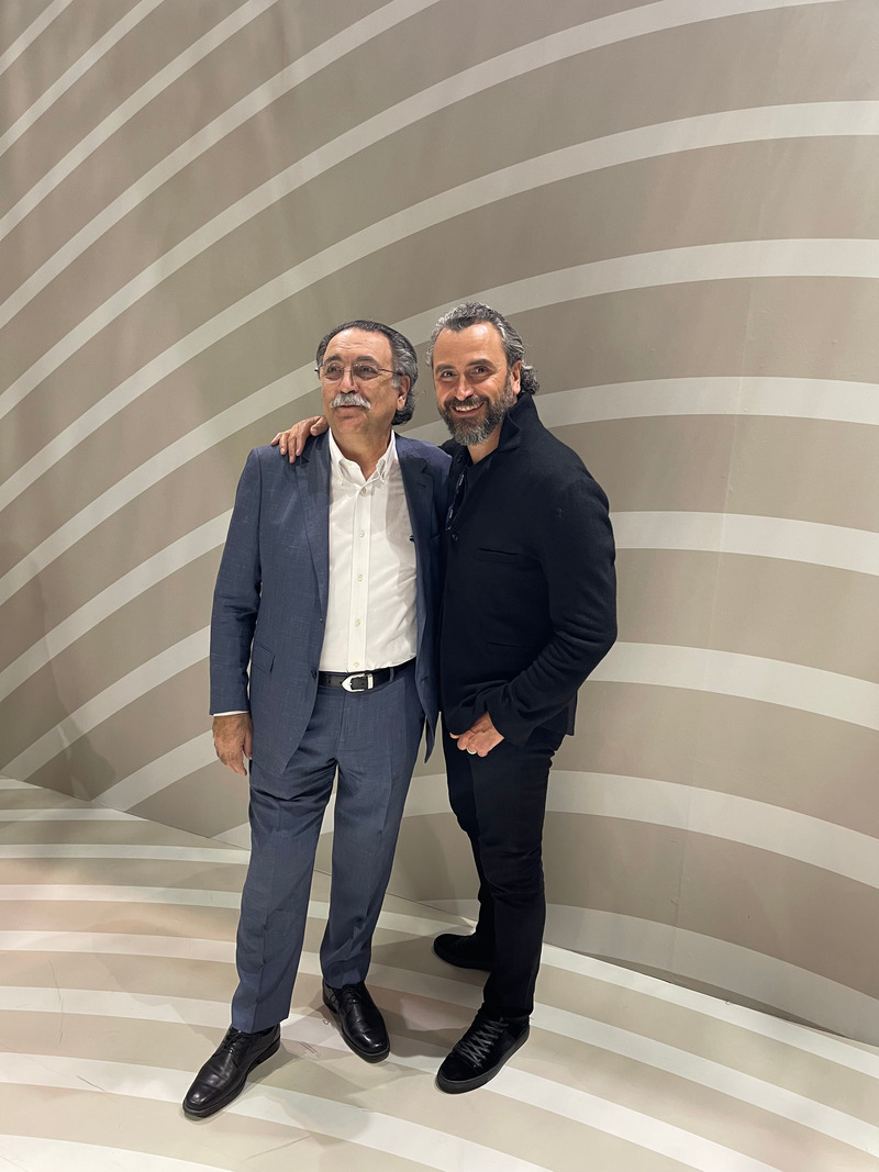 Press kit | 4669-10 - Press release | Standout Design: Unique Store Fixtures in collaboration with Caesarstone and Alessandro Munge Wows Interior Design Show 2022 - Unique Store Fixtures in collaboration with Caesarstone and Alessandro Munge - Event + Exhibition - <p>Alessandro Munge (right) stands with Unique Store Fixtures founder and chief executive officer Ferruccio Corrente, who began the company in 1983</p> - Photo credit: Nicole Aubrey  