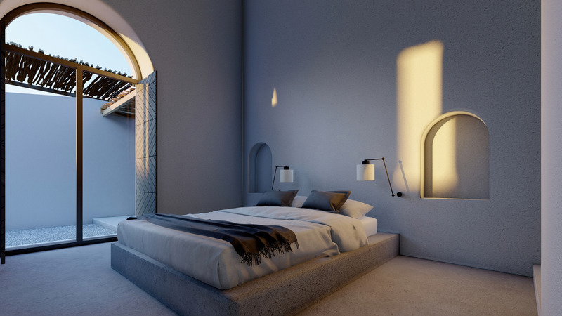 Press kit | 6076-01 - Press release | Arched Residencies on Santorini Island - iraisynn attinom - Residential Architecture - master bedroom interior - Photo credit: iraisynn attinom
