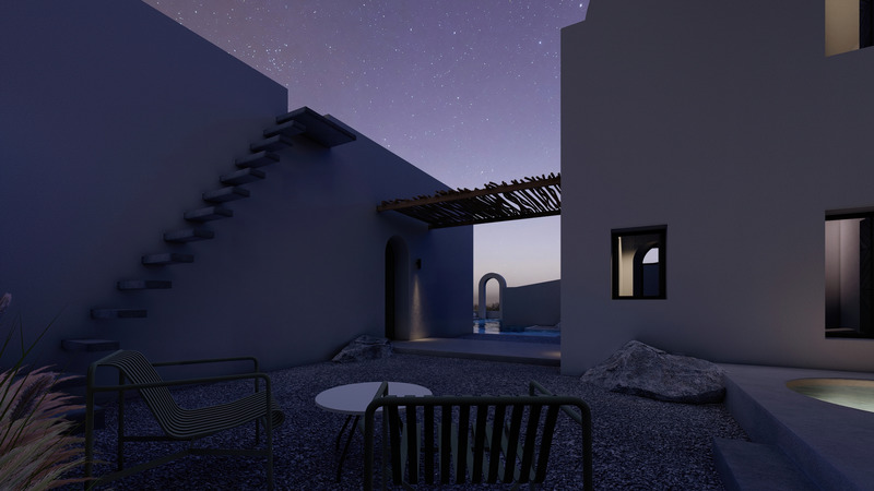 Press kit | 6076-01 - Press release | Arched Residencies on Santorini Island - iraisynn attinom - Residential Architecture - back yard - Photo credit: iraisynn attinom