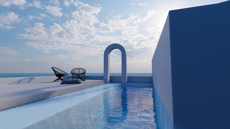 Press kit | 6076-01 - Press release | Arched Residencies on Santorini Island - iraisynn attinom - Residential Architecture - sea view from the pool - Photo credit: iraisynn attinom