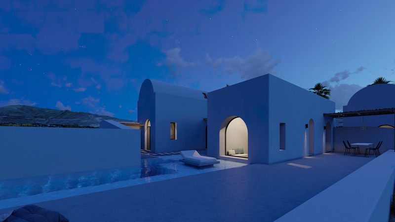 Press kit | 6076-01 - Press release | Arched Residencies on Santorini Island - iraisynn attinom - Residential Architecture - housing unit night shot - Photo credit: iraisynn attinom