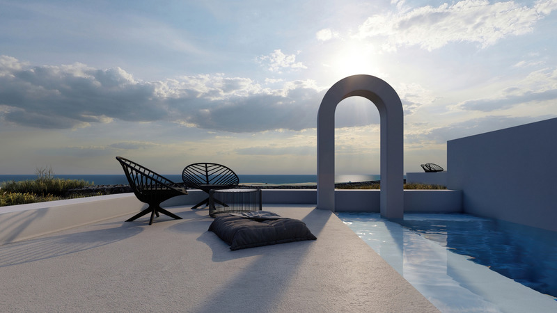 Press kit | 6076-01 - Press release | Arched Residencies on Santorini Island - iraisynn attinom - Residential Architecture - sea view from the front yard - Photo credit: iraisynn attinom