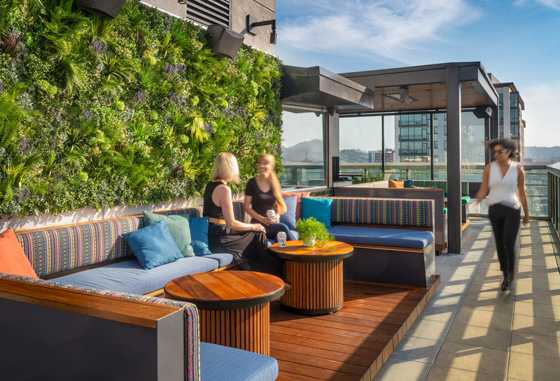 Dossier de presse | 2757-29 - Communiqué de presse | WDA Showcases Hospitality Trends with New Restaurant Projects - William Duff Architects (WDA) - Architecture commerciale -  <p class="">KAIYŌ Rooftop: The tropical ambience is enhanced by nature-inspired, drought-friendly features such as a manufactured green wall.</p>  - Crédit photo : Patrik Argast