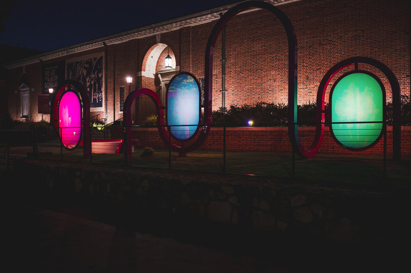 Press kit | 5595-05 - Press release | Art Museum Terrace Transformed into a Programmable Community Space - The Urban Conga - Landscape Architecture - The colors of the work change based on the angle in which you view the piece both during the day and at night.  - Photo credit:  Tom Waldenberg 