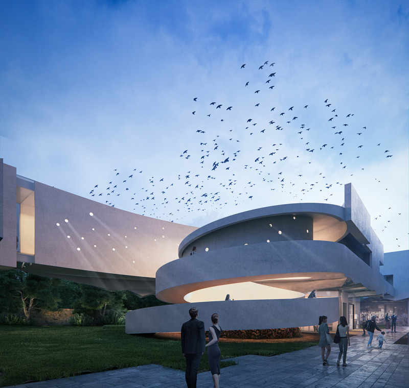 Press kit | 5649-02 - Press release | Blue Vibrations: Aytac Architects to Break Ground on Award-Winning Museum Design for Devrim Erbil - Aytac Architects - Institutional Architecture -  MUSEUM SPIRAL ENTRANCE RAMP  FROM THE MUSEUM SQUARE - Photo credit: Aytac Architects