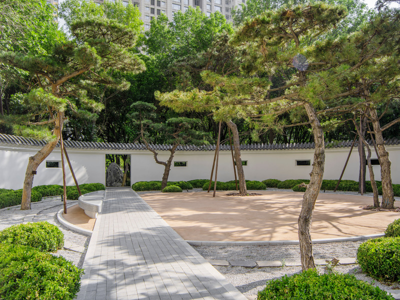 Dossier de presse | 5086-01 - Communiqué de presse | MAHA Residential Gardens Popular Choice Winner at the 2022 Architizer A+ Awards - Ballistic Architecture Machine (BAM) - Architecture de paysage - <p class="">The winter garden is a small multifunction space, used for parties, events, or tea ceremonies. The space is occupied by sculptural pines which appear to be dancing together in the space. In the winter season, the austere garden comes to life when snow periodically blankets the space making the pines appear even more expressive than usual. </p> - Crédit photo : LIN Banye