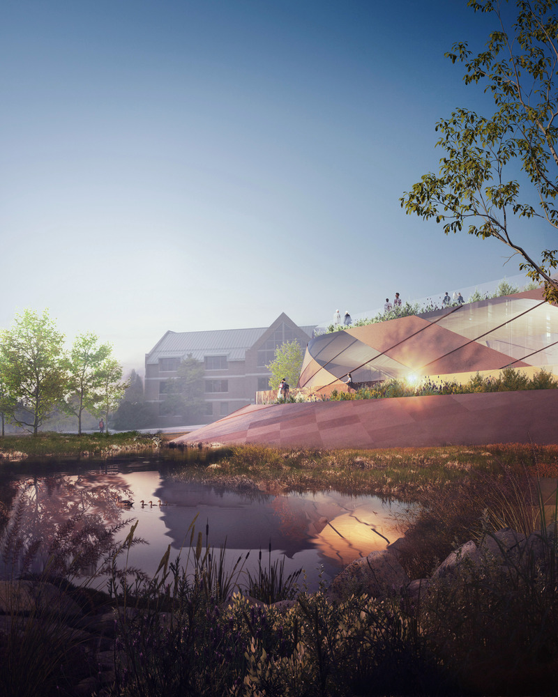 Dossier de presse | 3405-02 - Communiqué de presse | Le Centre autochtone d’excellence culturelle Mukwa Waakaa'igan - Moriyama & Teshima Architects et Smoke Architecture - Architecture institutionnelle - Vue Nord vers les Prés Humides - Crédit photo : Moriyama &amp; Teshima Architects