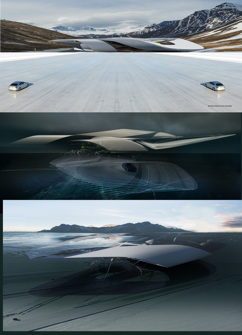 Press kit | 2121-19 - Press release | Sand Drift Proving Ground - Margot Krasojević Architects - Industrial Architecture - Frozen and flooded hydroplane - Photo credit: Margot Krasojević