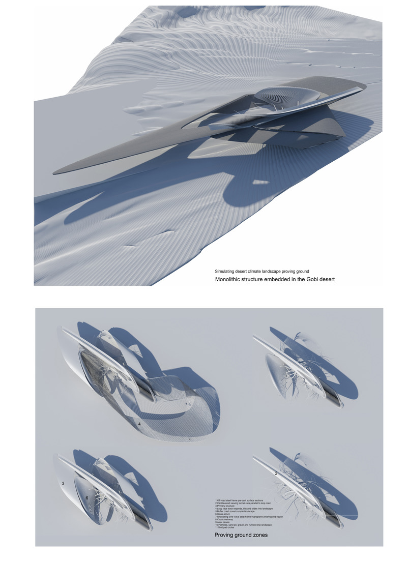 Press kit | 2121-19 - Press release | Sand Drift Proving Ground - Margot Krasojević Architects - Industrial Architecture - Viewing tunnel and facility tracks - Photo credit: Margot Krasojević