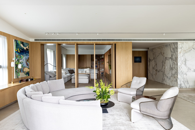 Dossier de presse | 3039-03 - Communiqué de presse | Gar Apartment - Coletivo Arquitetos - Design d’intérieur résidentiel - lounge + Family Room  - Crédit photo : Fran Parente