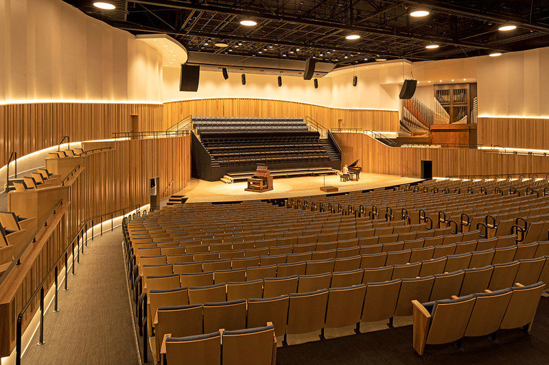Press kit | 2757-31 - Press release | Sparano + Mooney Architecture Designs State-of-the-Art Buildings for Utah State University's Fine Arts Campus - Sparano + Mooney Architecture - Institutional Architecture - Daines Concert Hall: Sparano + Mooney Architecture enhanced the theater space and architectural form, designed new catwalks and tension grid, added new dressing room suites, and improved accessibility to the concert hall from the lobby and from the hall to the stage. - Photo credit: Jeremy Bittermann