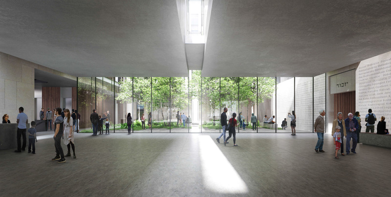 Dossier de presse | 5792-04 - Communiqué de presse | Le Musée de l'Holocauste Montréal dévoile les plans de son nouveau bâtiment au centre-ville - Musée de l'Holocauste Montréal - Concours - Perspective intérieure | Espace de rassemblement de l’agora - Crédit photo : KPMB Architects + Daoust Lestage Lizotte Stecker Architecture