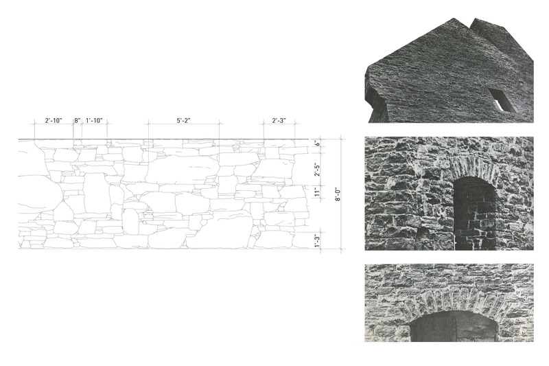 Press kit | 2603-02 - Press release | Virgin Vineyard House - LAMAS Architecture Ltd - Residential Architecture -  Stone wall elevation diagram and party wall precedents. - Photo credit:  LAMAS Architecture Ltd and "Encyclopédie de la maison Québécoise" par Michel Lessard