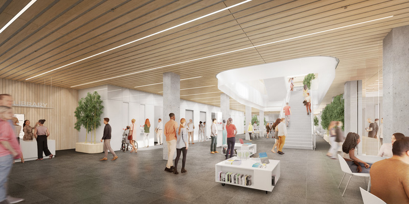 Dossier de presse | 721-13 - Communiqué de presse | Nouvelle bibliothèque centrale de Saskatoon - Formline | Chevalier Morales | Architecture49 - Architecture institutionnelle - Acceuil - Crédit photo : <p class="">Formline | Chevalier Morales | Architecture49</p>