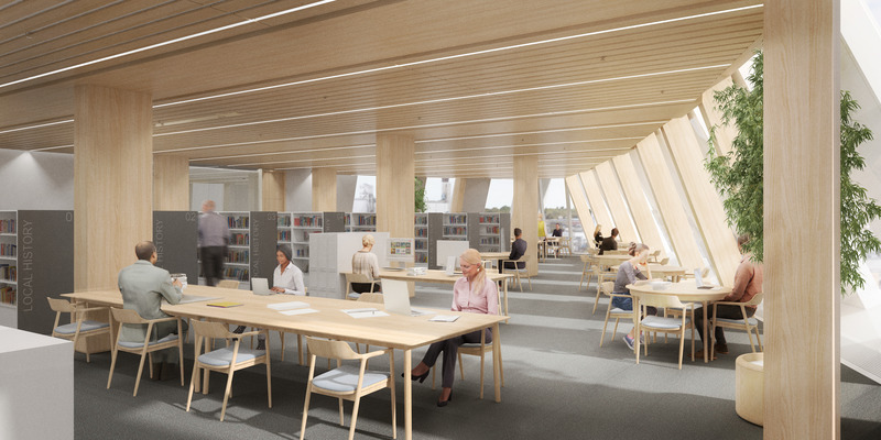 Dossier de presse | 721-13 - Communiqué de presse | Nouvelle bibliothèque centrale de Saskatoon - Formline | Chevalier Morales | Architecture49 - Architecture institutionnelle - Centre d'histoire locale - Crédit photo : <p class="">Formline | Chevalier Morales | Architecture49</p>