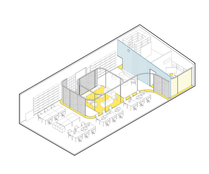Dossier de presse | 5714-03 - Communiqué de presse | Crossboundaries' Transformable Workplace - Crossboundaries - Design d’intérieur commercial - Axonometric diagram - Crédit photo : Crossboundaries