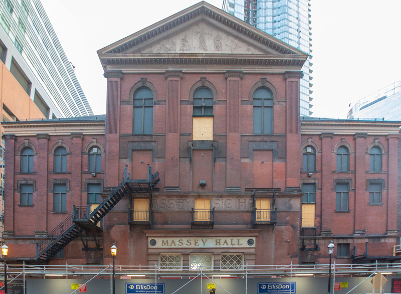Press kit | 6501-01 - Press release | GBCA's Winning Streak: Architectural Firm Gains Industry Recognition for Revitalizing Massey Hall - GBCA - Goldsmith Borgal & Company Ltd. Architects - Commercial Architecture -  Front façade during the removal of the fire escapes  - Photo credit: by Salina Kassam