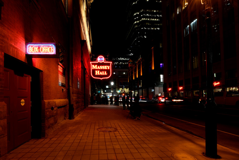 Press kit | 6501-01 - Press release | GBCA's Winning Streak: Architectural Firm Gains Industry Recognition for Revitalizing Massey Hall - GBCA - Goldsmith Borgal & Company Ltd. Architects - Commercial Architecture - The Massey Hall sign shining bright on the streets of Toronto - Photo credit: by Jag Gundu 