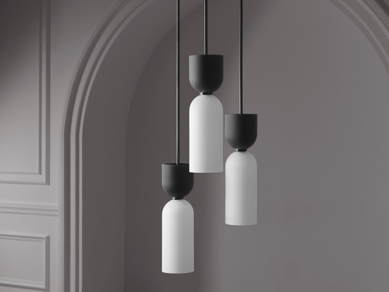 Press kit | 1665-04 - Press release | Lightmaker Studio Launches a New Pendant in the Edie Series - Lightmaker Studio - Product - Edie Pendant Grouping - Sandblasted Glass - Photo credit: Lisa Petrole