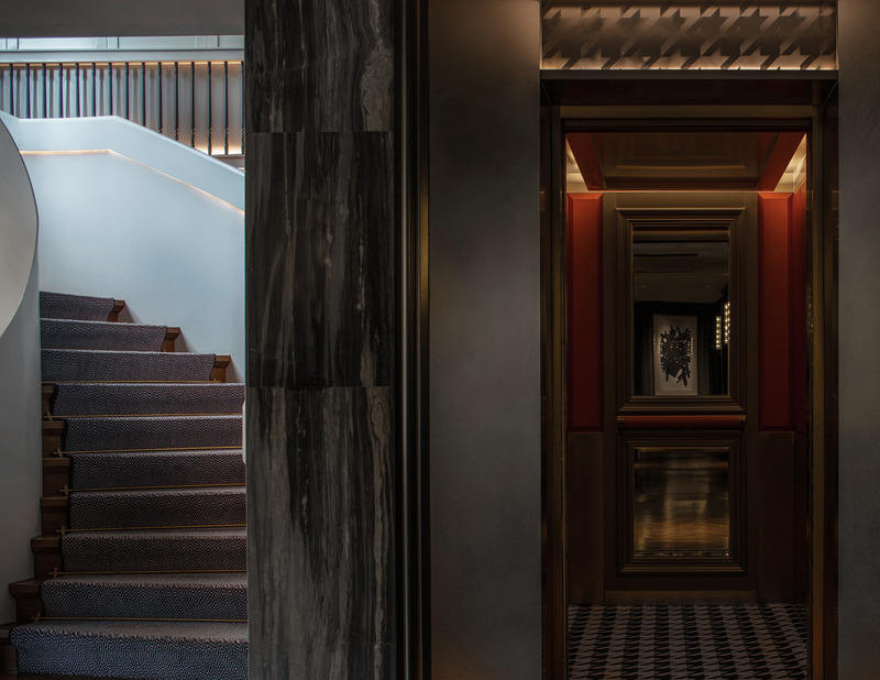 Press kit | 5630-04 - Press release | Daxiang Design Transforms a Republic of China Villa Into a Private Restaurant on the shores of West Lake - Daxiang Design - Commercial Interior Design - 12 Elevation view of the stair and the elevator - Photo credit: Chuan He