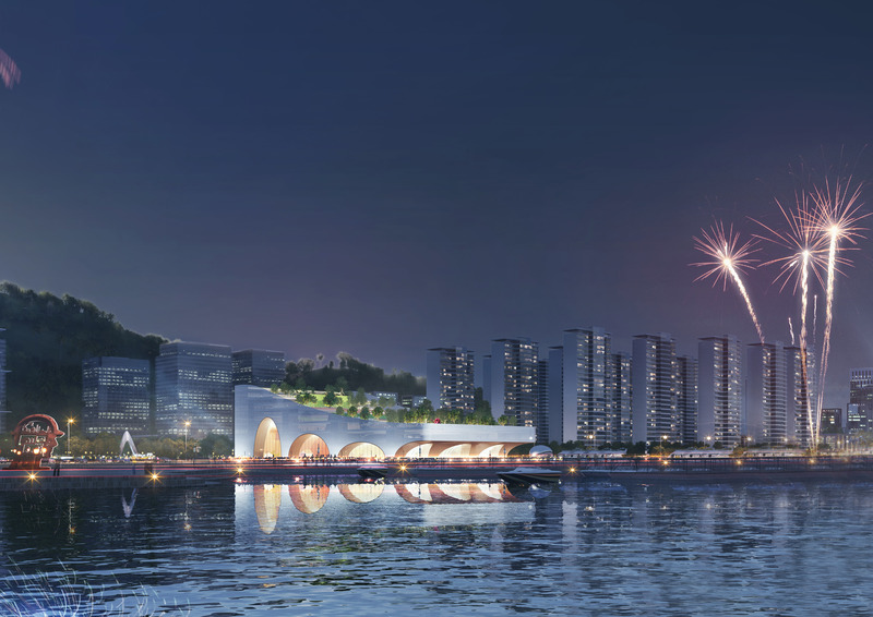 Press kit | 5204-01 - Press release | Hengqin Culture & Art Complex: A Beacon of Growth and a Bastion of Arts and Culture - Yunchao Xu/Atelier Apeiron - Institutional Architecture -  The mirror view from the waterfront  - Photo credit: Yunchao Xu